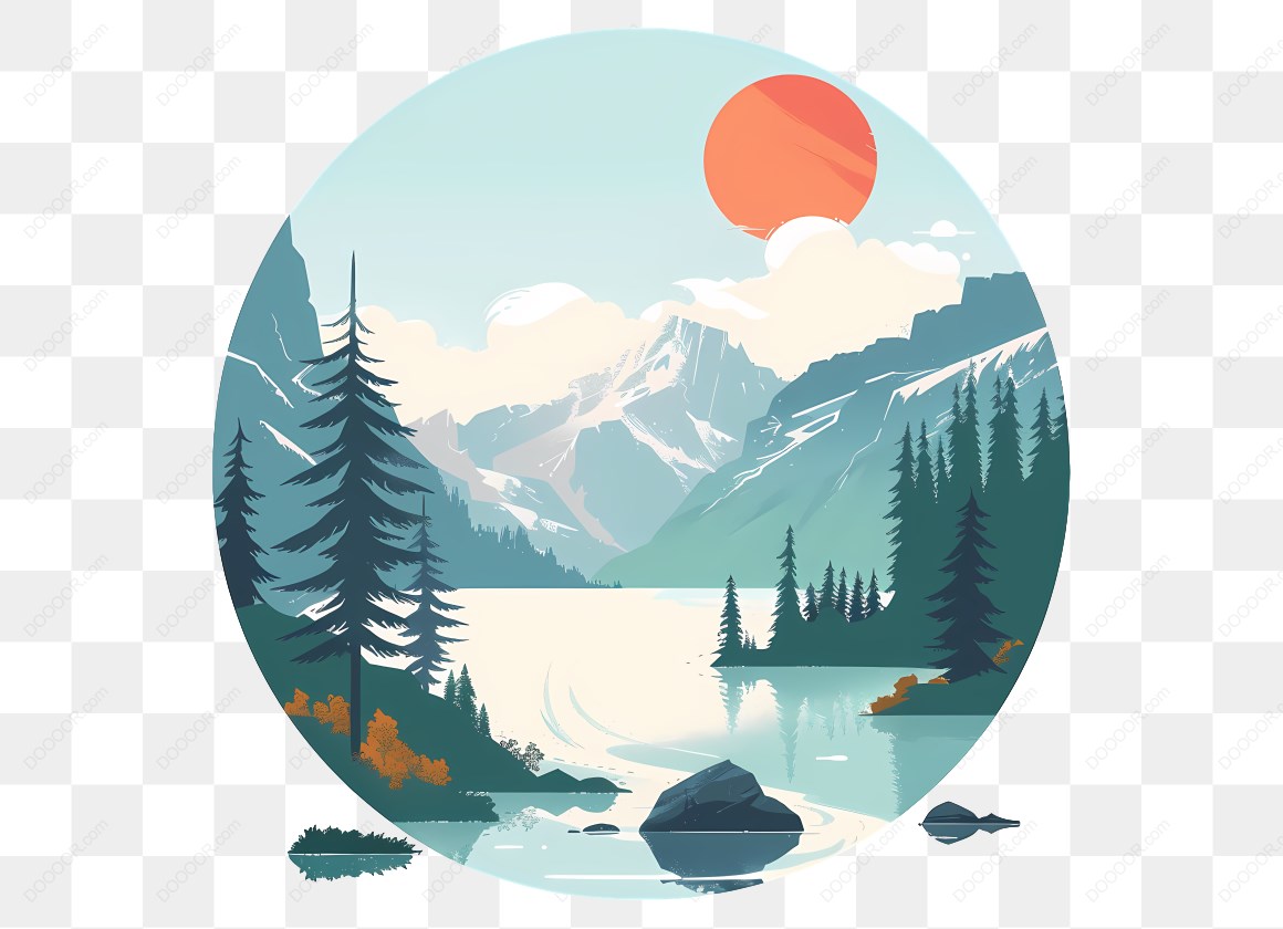 14927_湖泊与山景插画.jpg