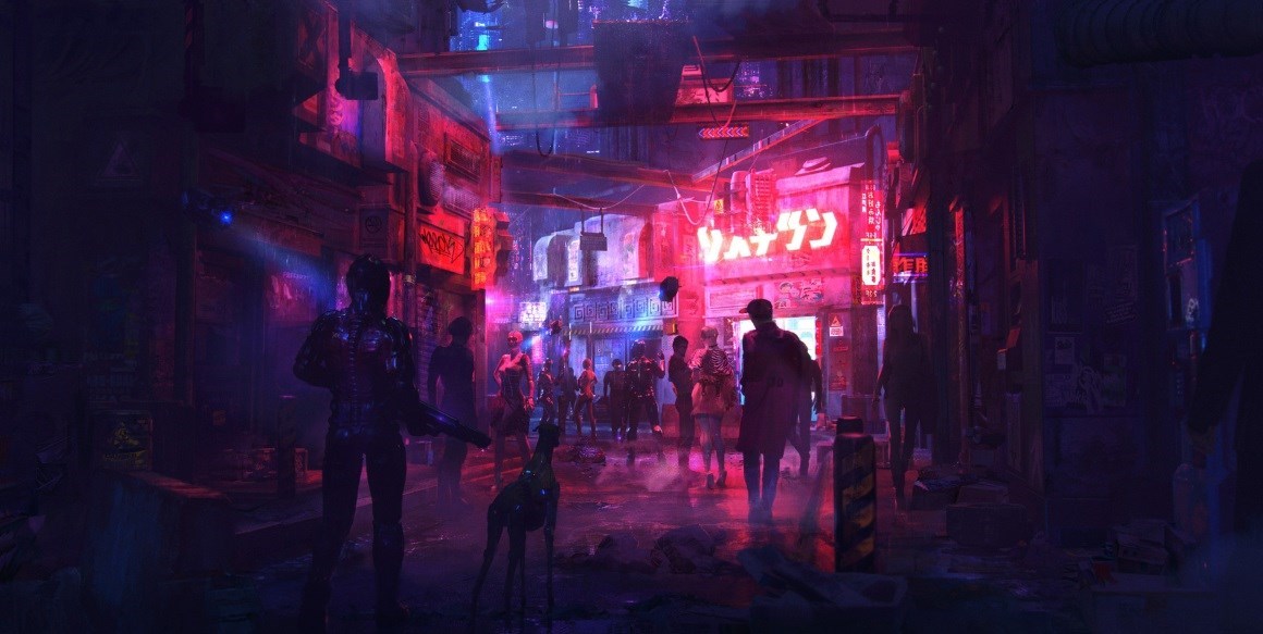 02973_赛博朋克数字的科幻3D街道狗机器人人们粉.jpg