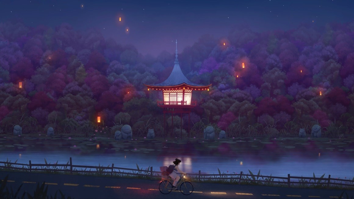02987_亚洲建筑湖路自行车灯笼森林夜晚.jpg
