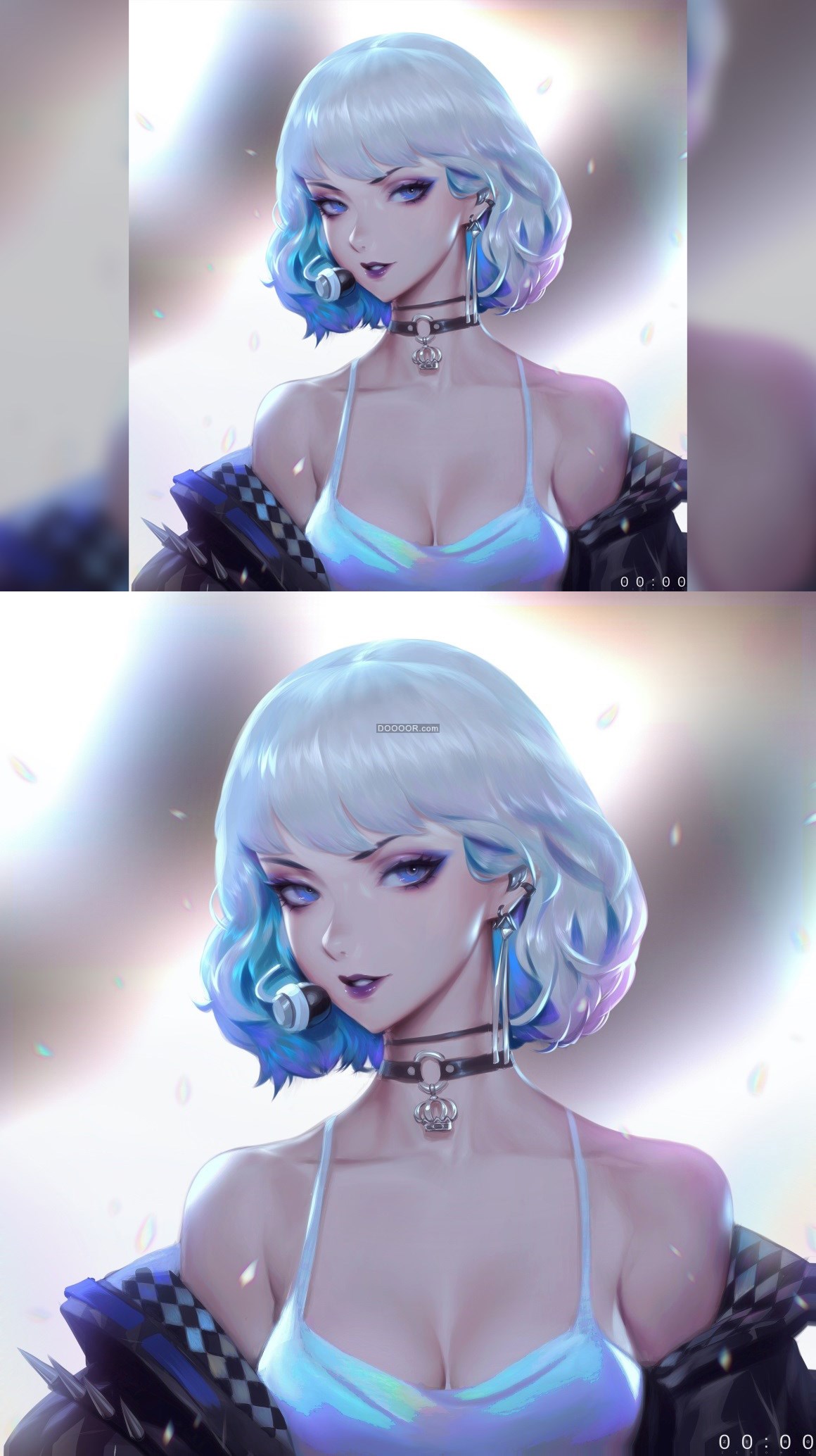 03085_泽尔尼斯画画美女肖像夹克蓝头发项链.jpg