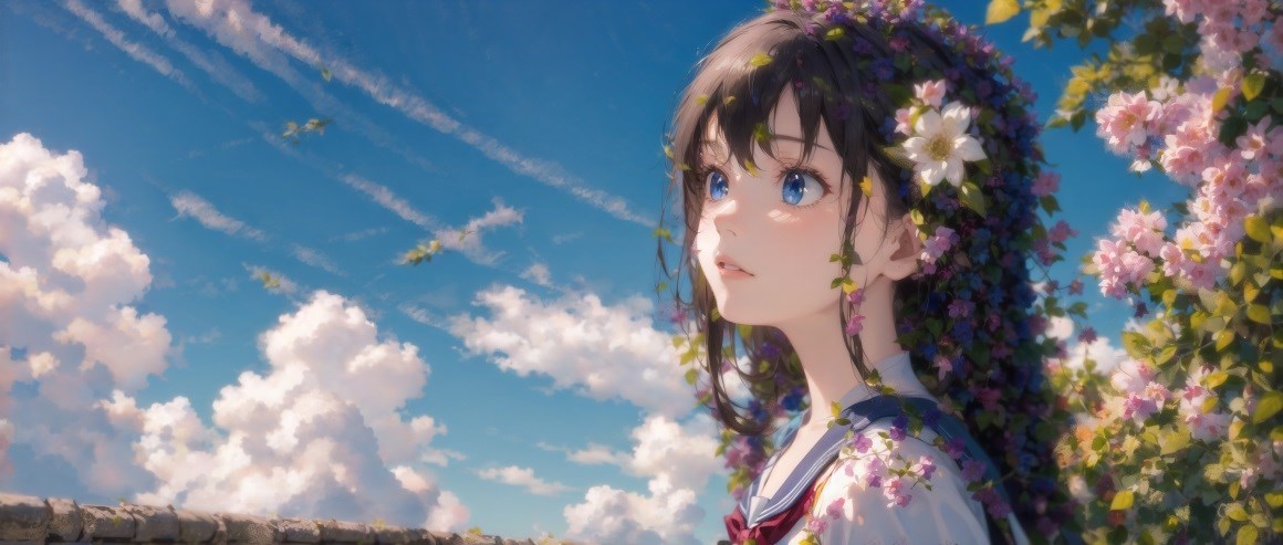 03198_动漫女孩花头发花云朵天空女学生学校制服黑.jpg