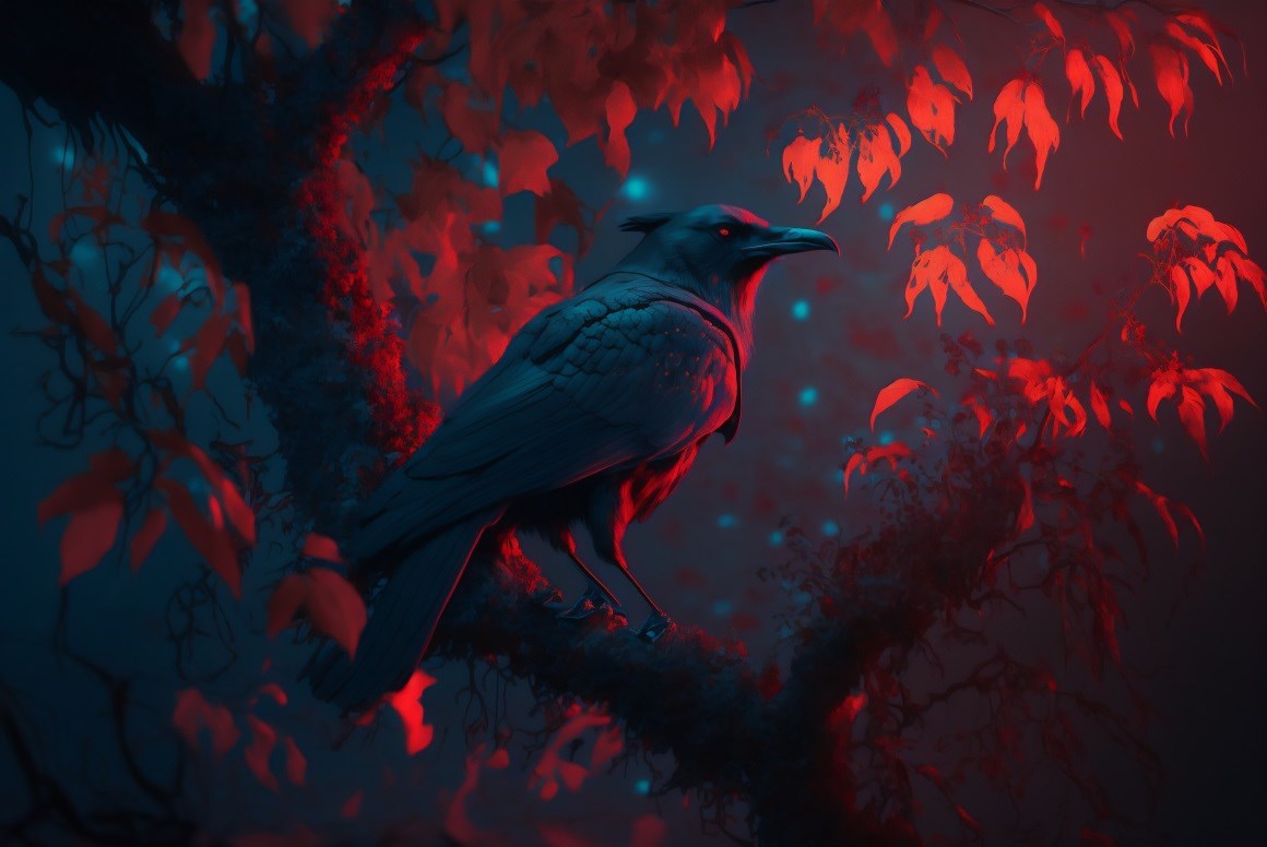 03238_动物树插图树叶鸟类掠夺.jpg