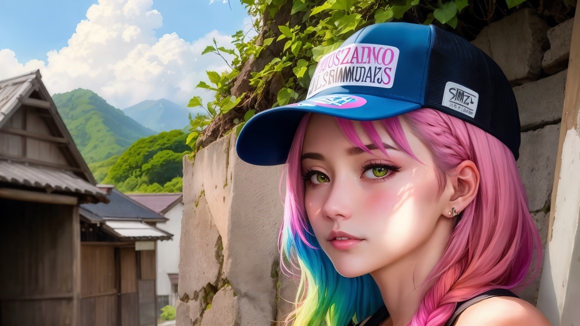 03348_美女粉红色头发天空户外肖像棒球帽长发云朵.jpg