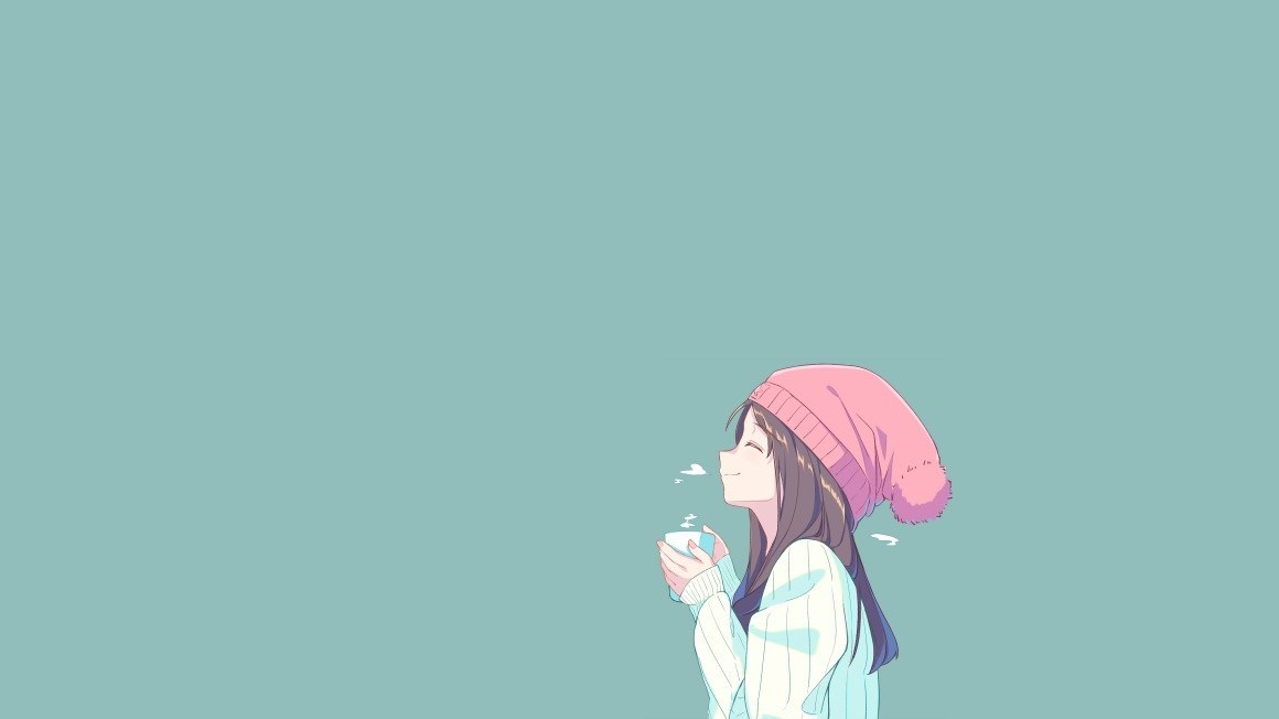 03408_动漫帽子动漫女孩冬天咖啡寒冷闭眼黑发杯子.jpg
