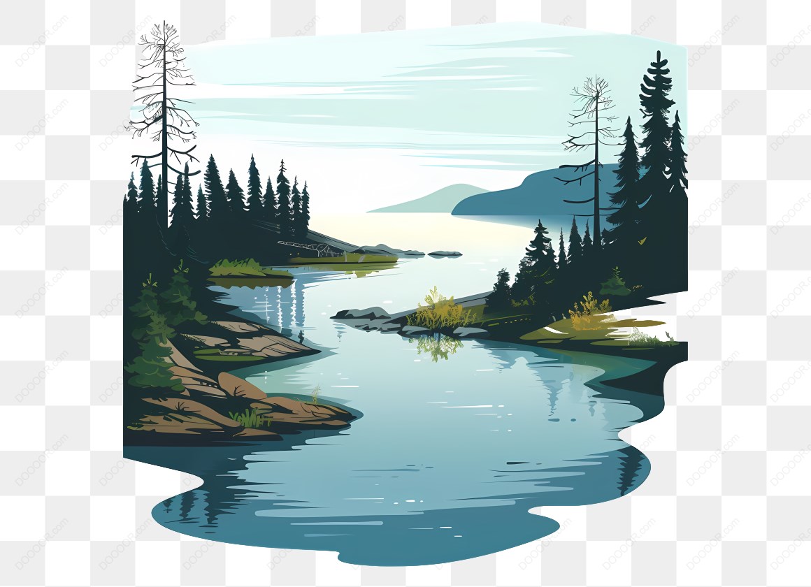 16187_湖泊与森林风景插画_1.jpg