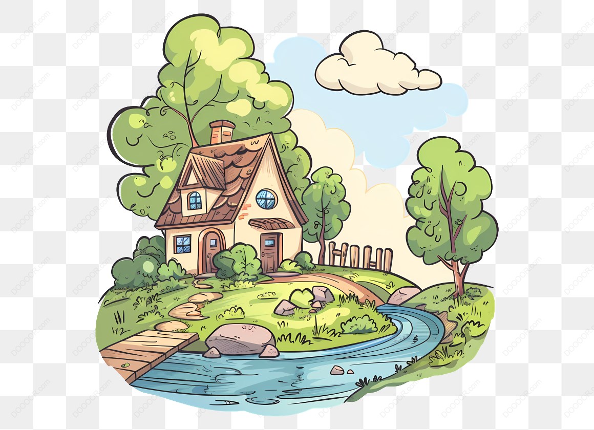 16291_小屋旁的小溪和树木.jpg