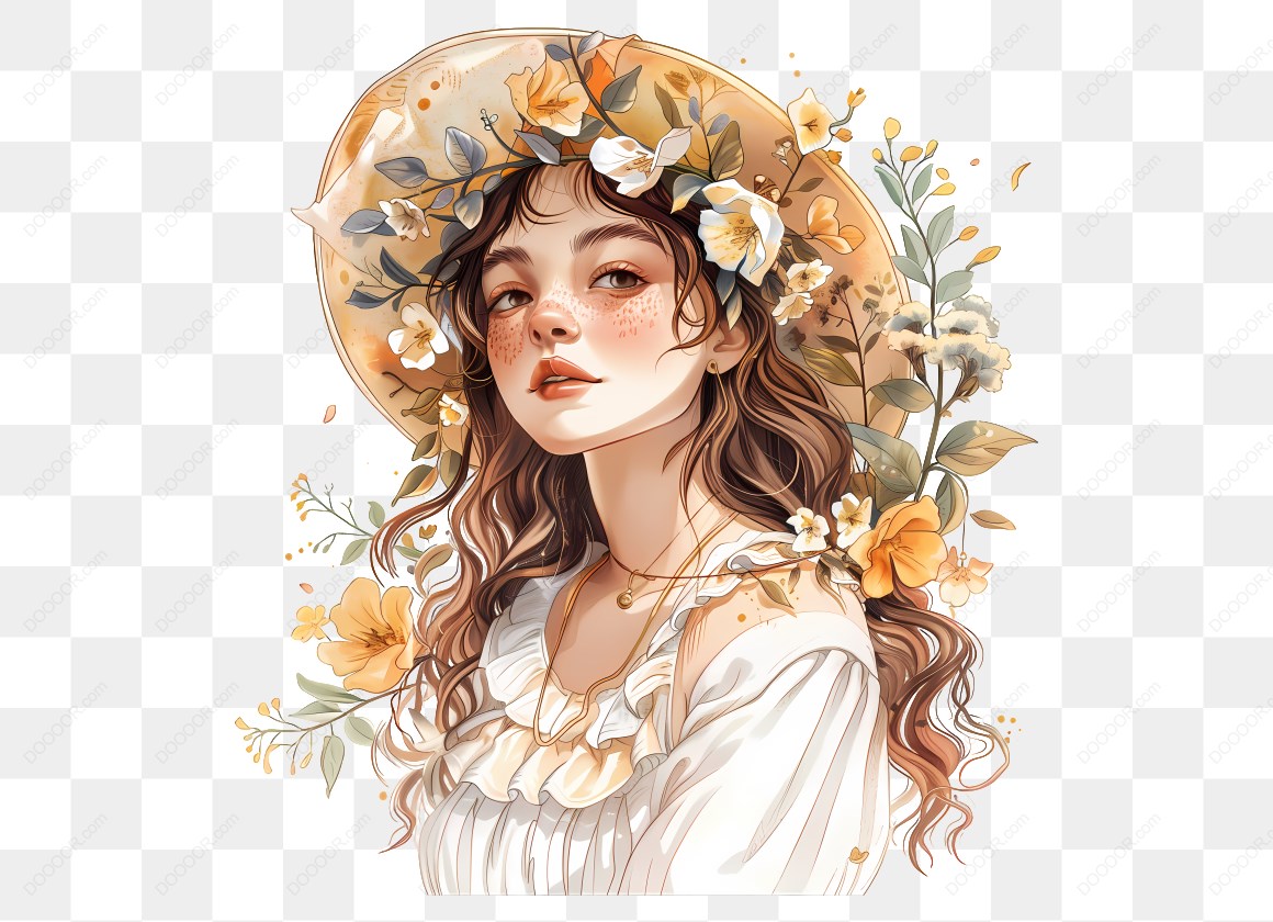 16614_插画中的女孩戴花帽.jpg
