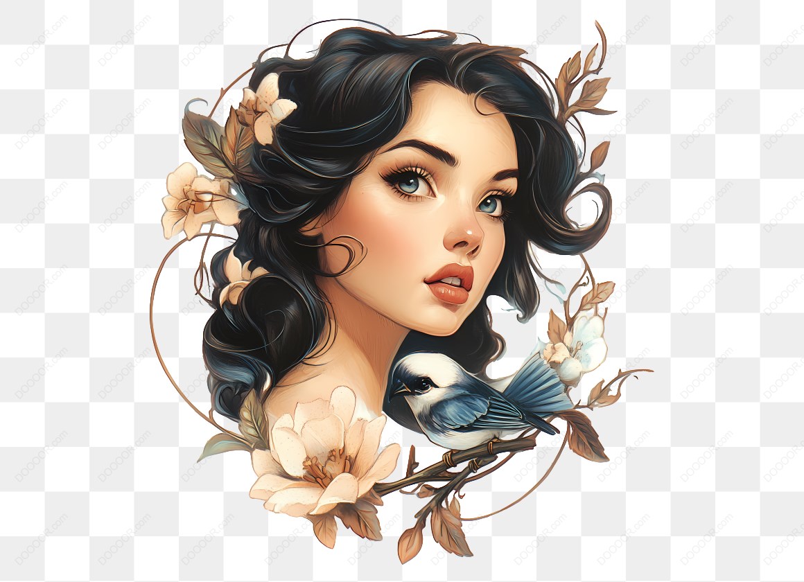 16743_美丽女子与鸟花环.jpg