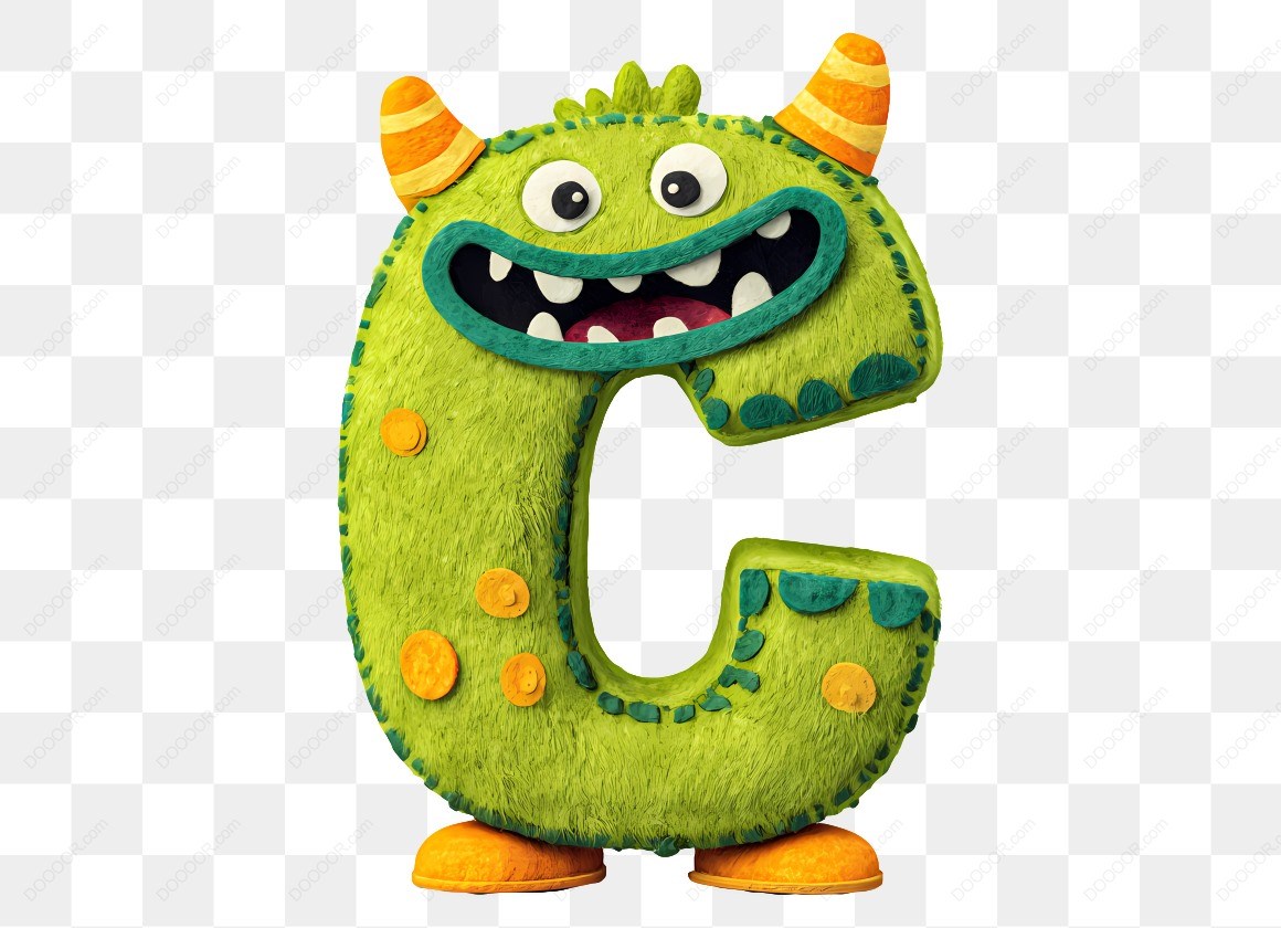 20132_卡通绿色怪兽字母C.jpg