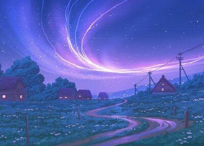 自然夜晚天空村庄小路