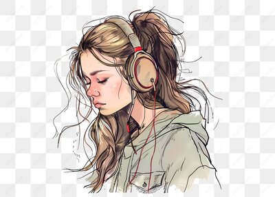 女孩戴耳机听音乐-2