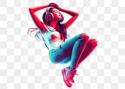 女孩戴耳机听音乐-1