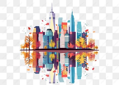 纽约市天际线与秋色