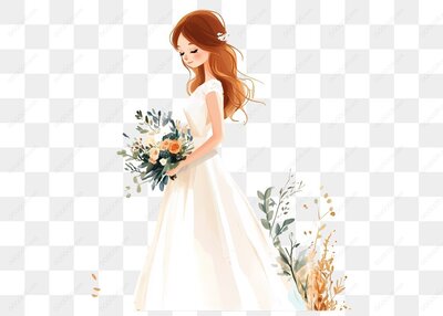 穿婚纱的女孩手持花束