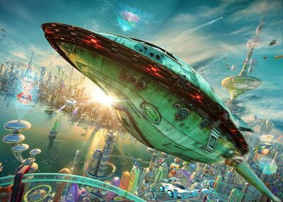 未来世界实际的3D火箭星球快车飞船未来派