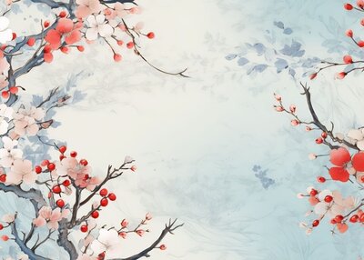 画粉红色花朵树枝的树