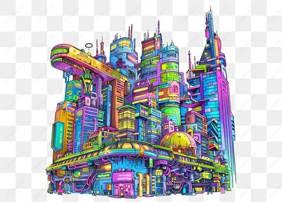 未来城市夜景彩色建筑