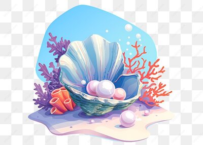 海底珍珠贝壳和珊瑚