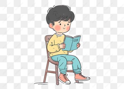男孩坐着看书