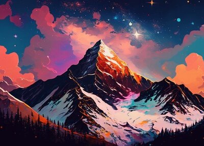 山雪绘画自然星星天空云派拉蒙