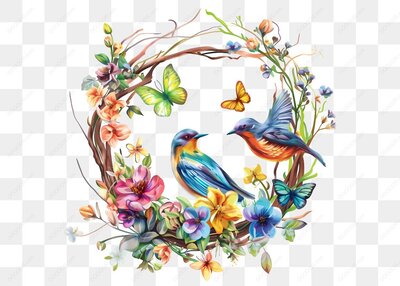 鸟与花环插图
