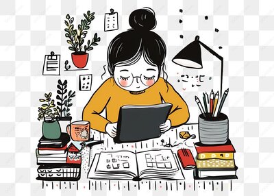 女孩在桌上学习