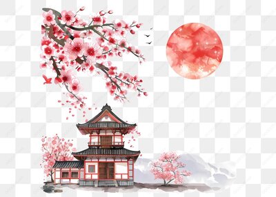 樱花-月亮-古建筑