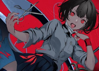 动漫女孩红眼睛剪刀伸出舌头面具