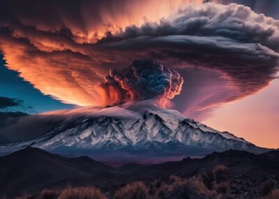 自然天空景观火山喷发抽烟山