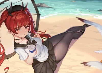 神猎人动漫女孩海滩短裙校服连裤袜雨伞双马