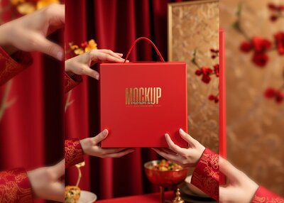 红色方形礼盒金色文字装饰品