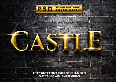 欧洲古城堡逼真文本效果PSD特效字模板素材