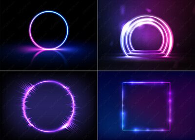 4款紫色方形&圆环霓虹光环矢量素材