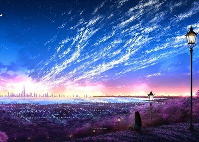 数字艺术女性城市天空云插图高清壁纸蓝色天空城...