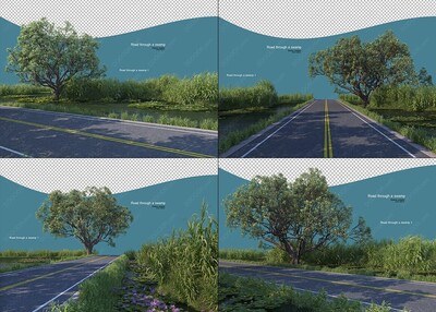 5款公路绿树荷花池塘草地超清PSD场景模板素材[7000PX]