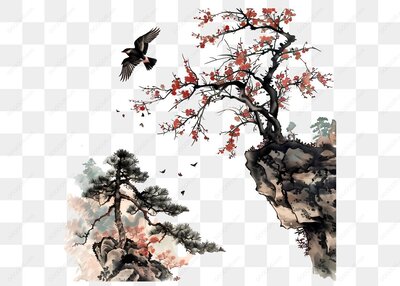 梅花与松树风景