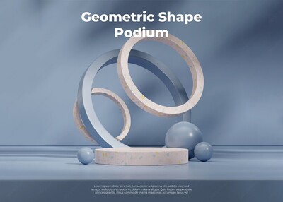 青蓝色3D小场景产品展示台模型PSD背景素材-26