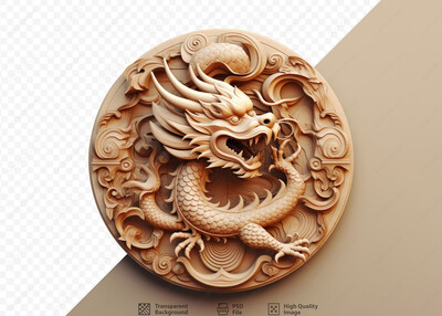 3D圆形中国龙龙首徽章PSD盘龙素材-01