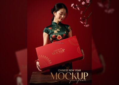 红色礼盒新年风格样机模型