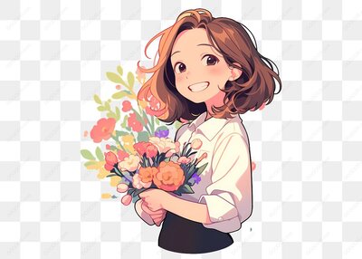 女孩手持花束微笑-1
