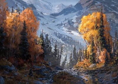 考尔德摩尔景观数码绘画树木山树干雪覆盖树