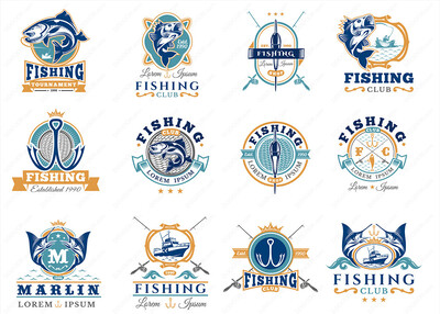 20款捕鱼钓鱼渔具企业徽章矢量LOGO素材