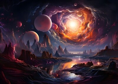宇宙数码艺术反射水云朵天空星