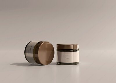 琥珀色玻璃膏状化妆品瓶包装盒样机-14