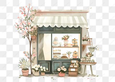 小店铺前的花卉展示