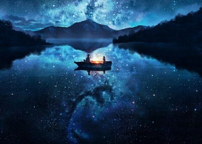 夜晚船星星天空云宇宙