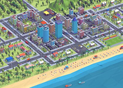 卡通低聚城市场景3D模型素材JSON&BLEND&BIN&OSGJS格式