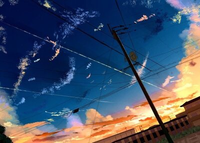 电线杆云日落天空