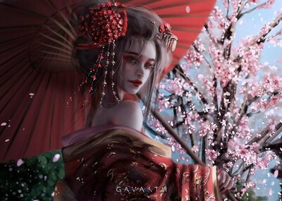雨伞美女幻想女孩红唇膏