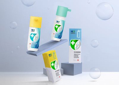 朝歌为“壹佰制药”设计手消毒喷雾药品包装设计